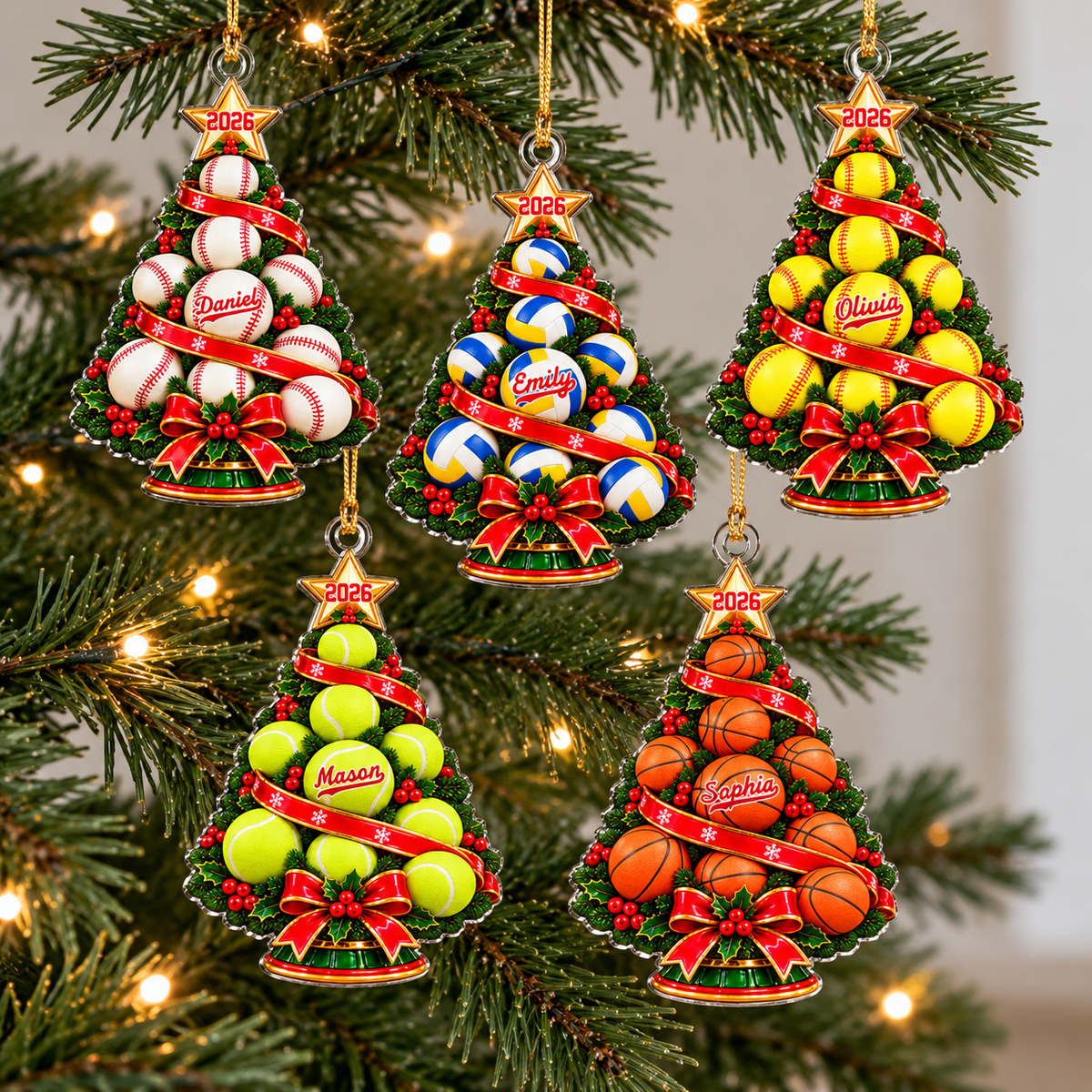 Personalized Sports Ball Tree Acrylic Ornament , Football Basketball Volleyball Tennis Softball Christmas Keepsake Gift HA75 919496