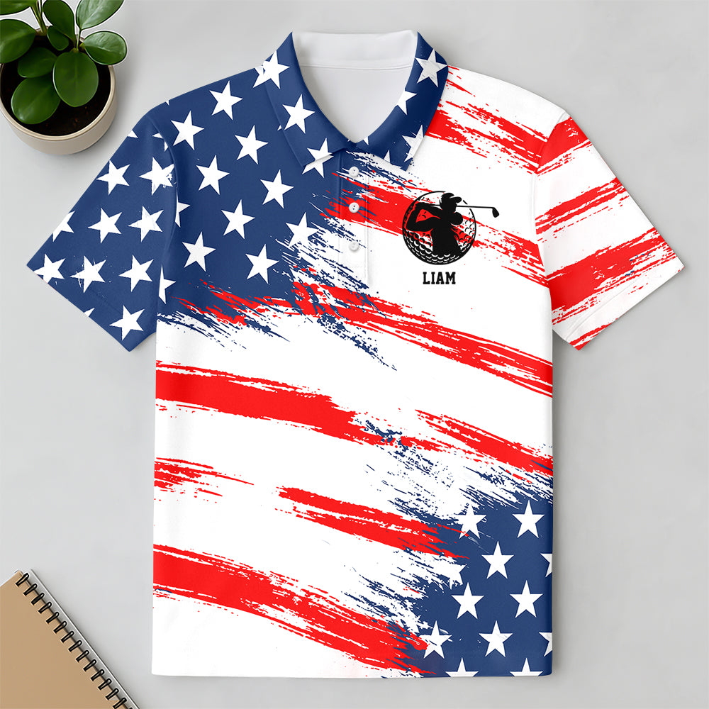 Personalized Golf Ball America Flag Patriotic Polo Shirt Gift For Golfer, Golf Lovers HA75 898708