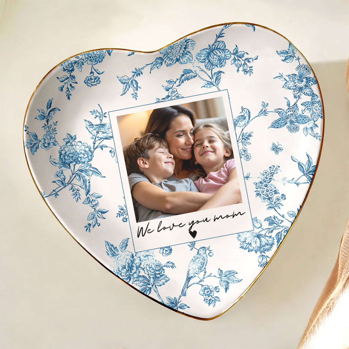 Custom Photo I Love You Mom Toile De Jouy Ring Dish, Personalized Mother’s Day Gift LM32 899809