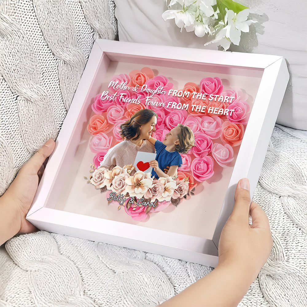 Custom Photo Mother And Daughter Forever Linked Together Personalized Flower Shadow Box  Mother's Day Gift CH07 895470