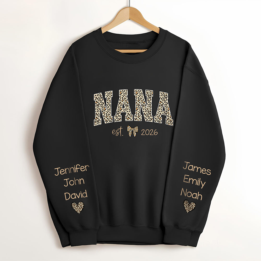 Custom Kid Name Leopard Mama Sleeve Printed Sweatshirt - Gift For Mom, Mother's Day HO82 902192