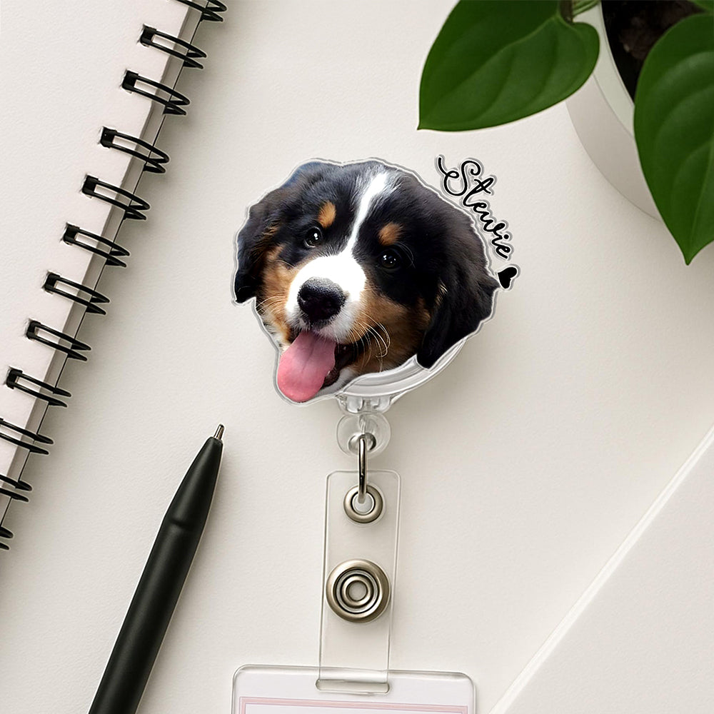 Custom Cute Pet Face & Name Acrylic Badge Reel Gift For Dog Lovers CH07 910758