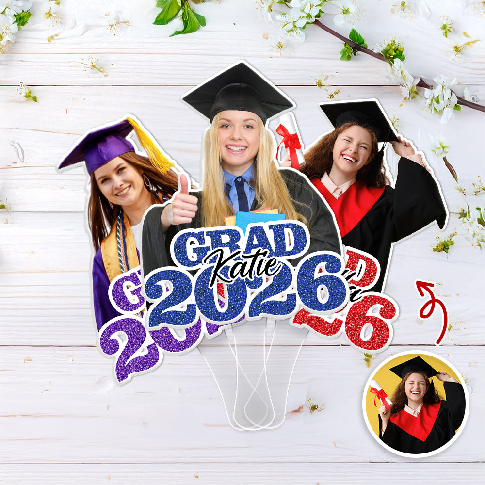Custom Photo Glitter Graduation Class Of 2026 Face Fan - Graduation Gift LM32 899139