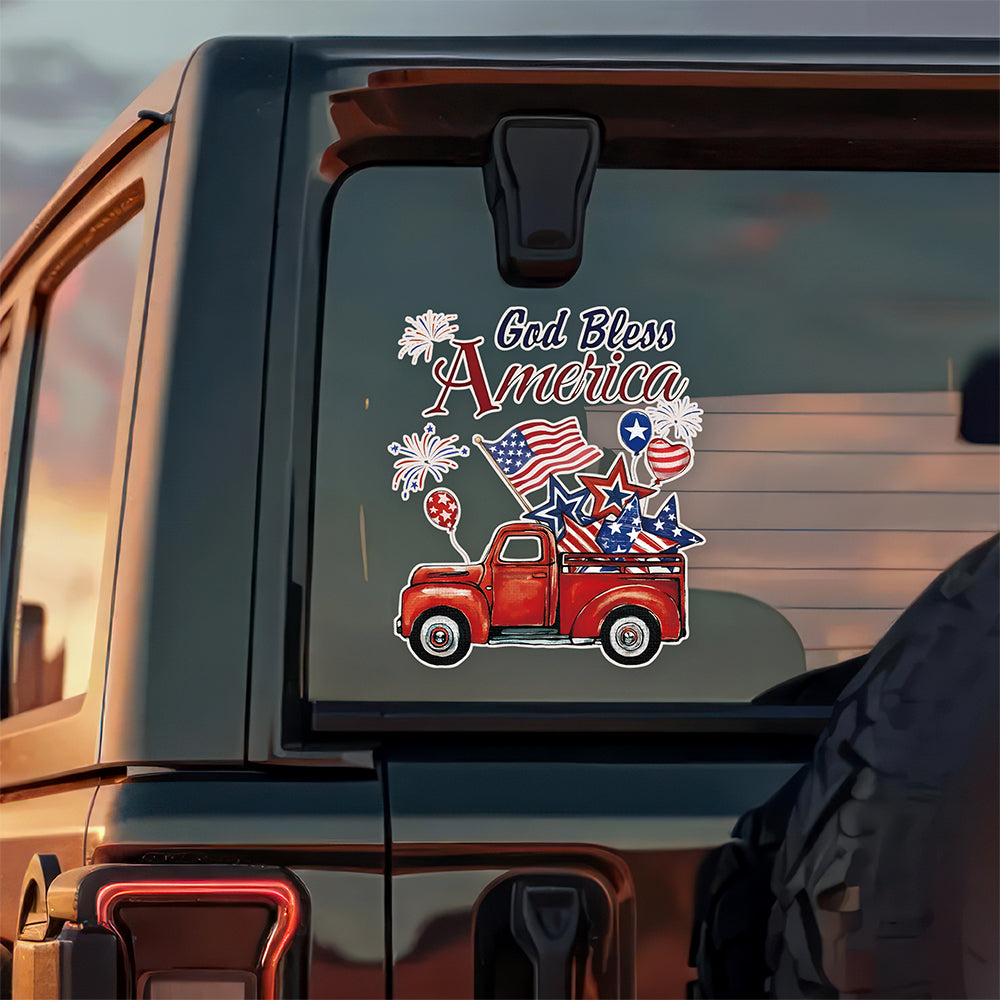 Custom Name God Bless America Patriotic Red Truck Car Window Decal Sticker LM32 897197