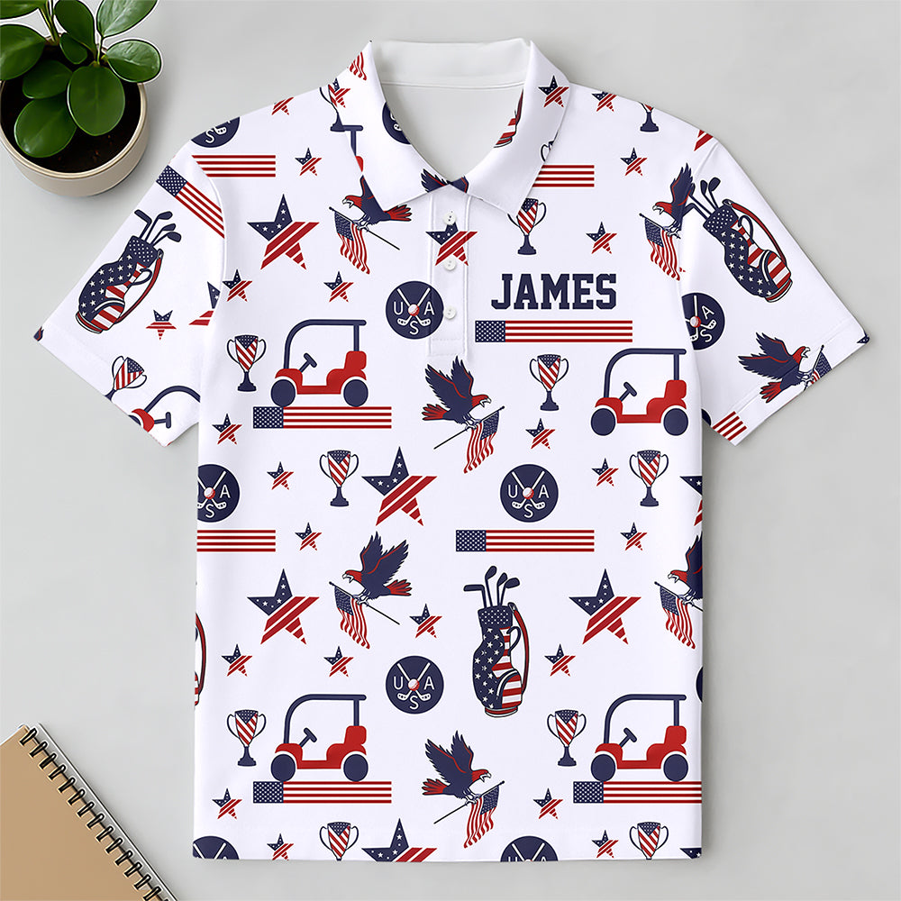 Custom Name Personalized Golf Ball Pattern America Flag Patriotic Polo Shirt HA75 898710