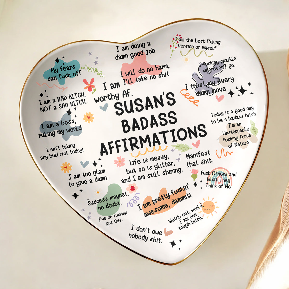 Personalized Bad B*tch Affirmation Funny Ring Dish Gift for Friends, Besties & Coworkers LM32 899811