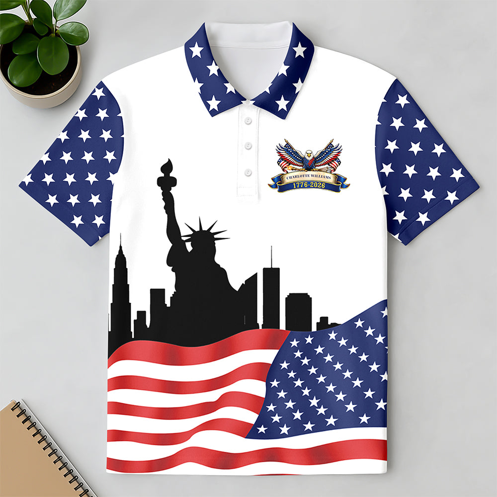 Custom Name USA 250th Anniversary American Flag Polo Shirt - Patriotic 1776–2026 Polo Gift for 4th of July LM32 899705