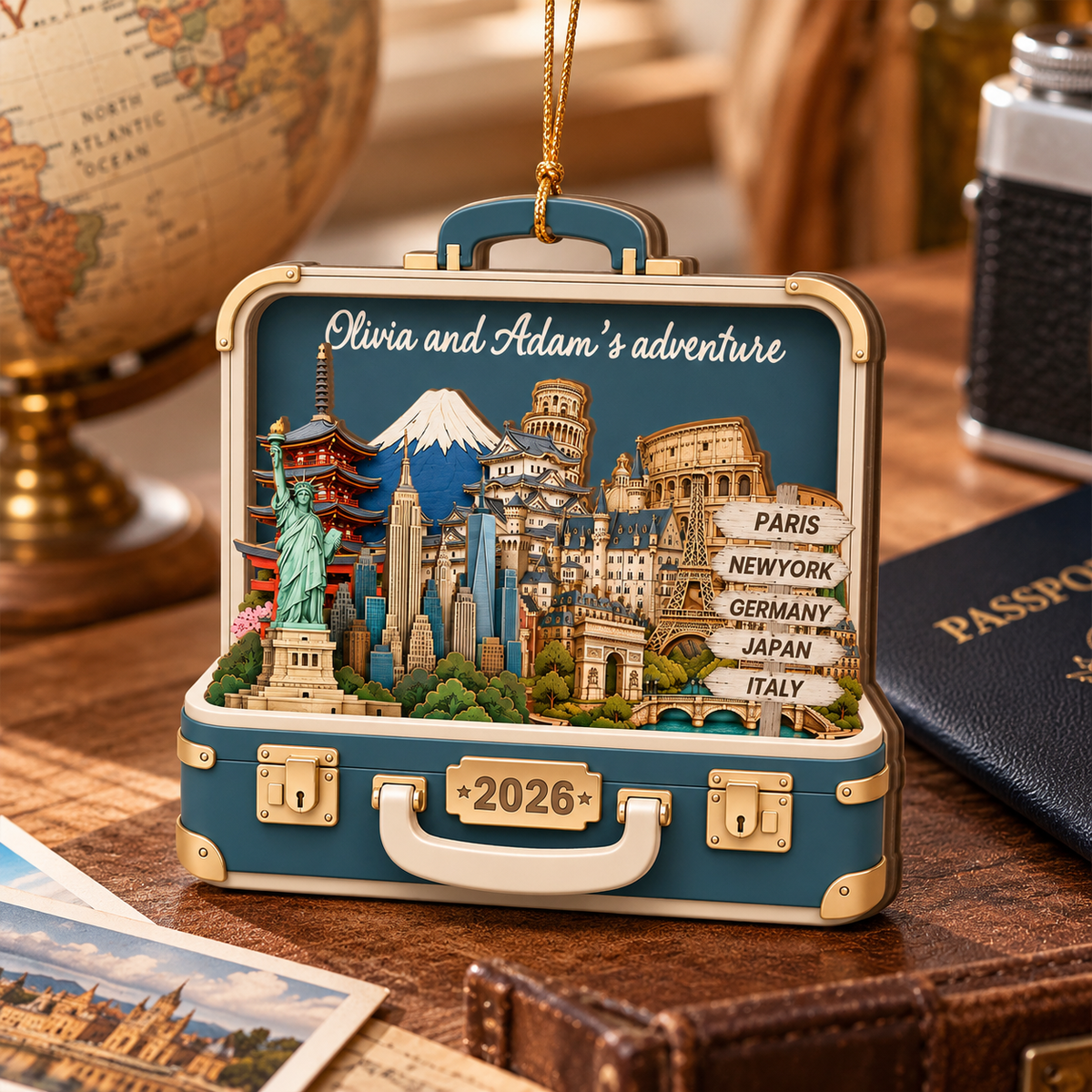 Personalized Couple Adventure Travel Suitcase Christmas Wood Ornament LM32 670683