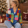 Holly Colorful Patchwork Memorial Country Christmas V-neck Cardigan LM32 670229
