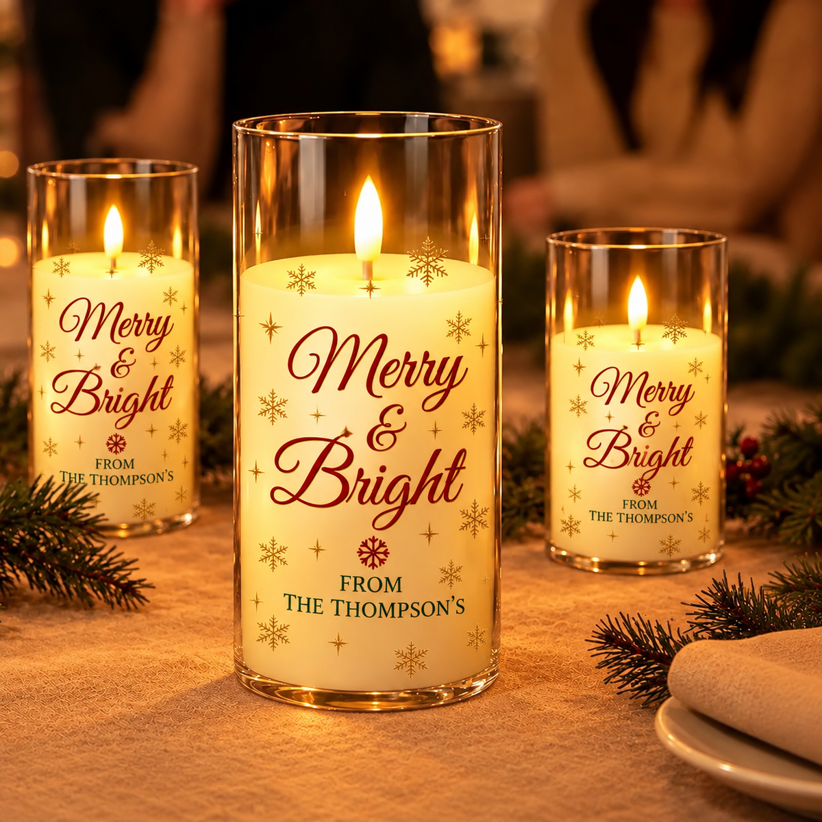 Custom Family Name LED Flameless Candle Christmas Decor HA75 57048