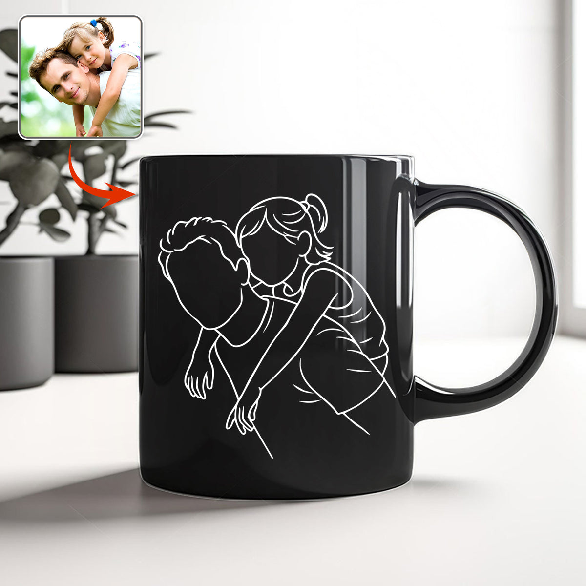 Custom Photo Dad With Kid Drawing Style Black Mug Gift For Birthday, For Dad HO82 894204