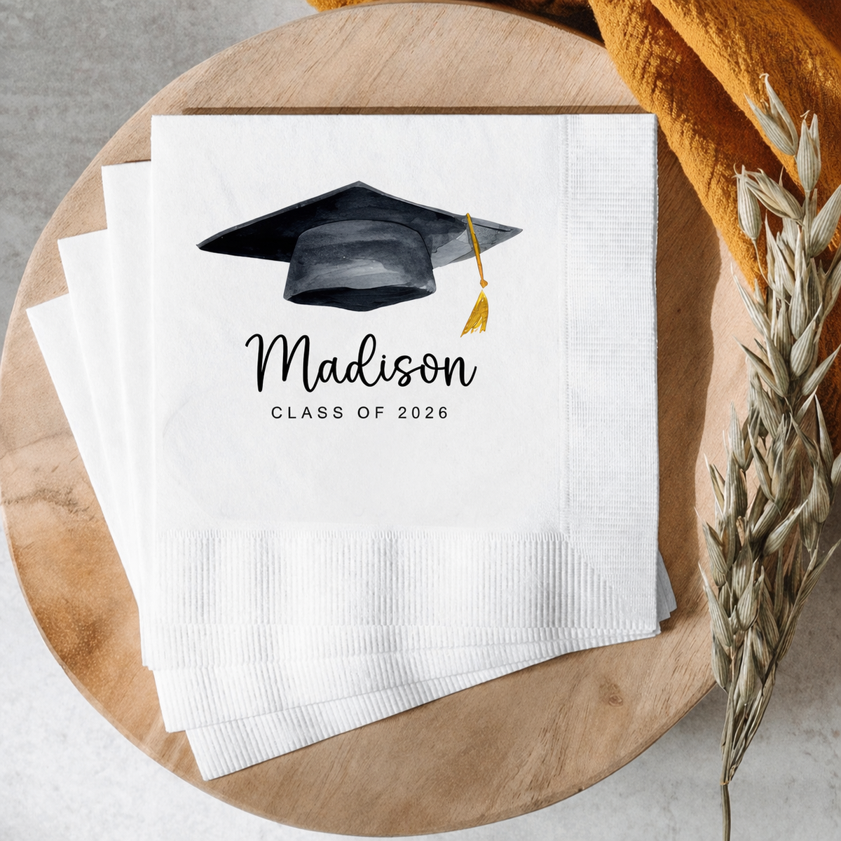Personalized Graduation Napkins - Class of 2026 Grad Cap Party Beverage Cocktail Napkins LM32 899755