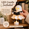 3D Reading Ghost Figurine with Black Cat, LED Tealight Halloween Decor LM32 670039