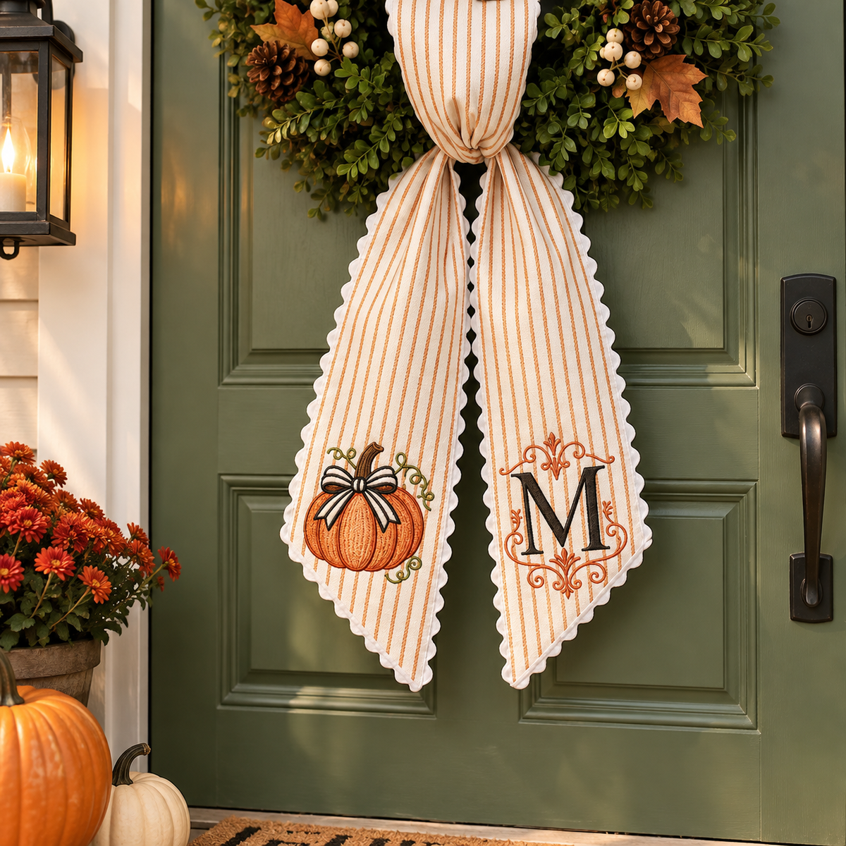 Personalized Monogram Letter Name Pumpkin Embroidered Wreath Sash LM32 670209