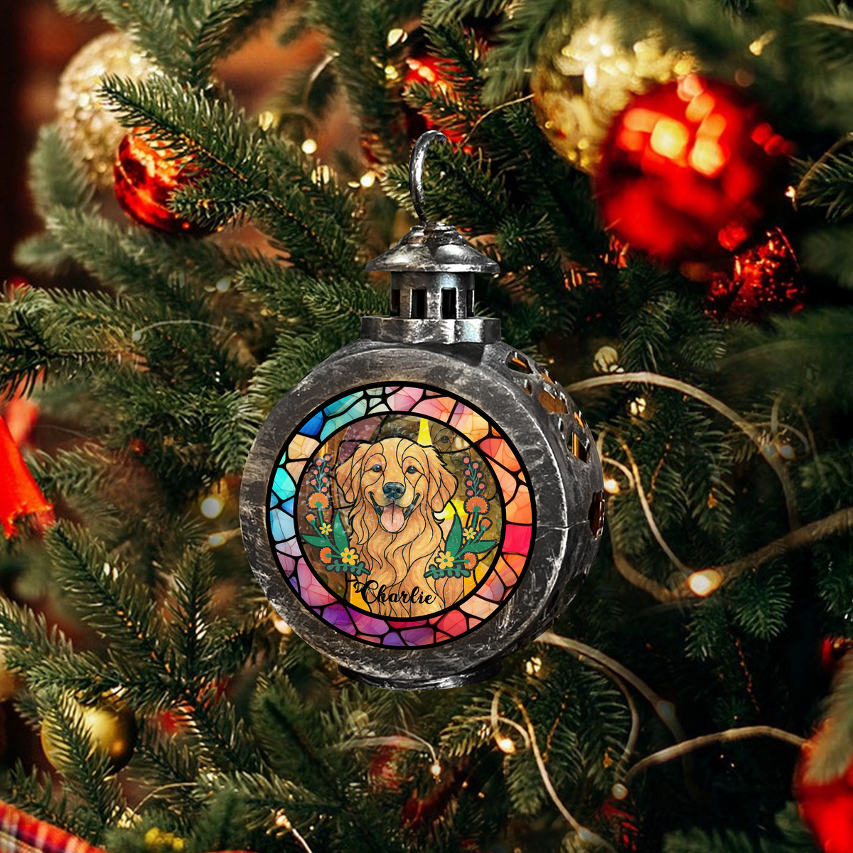 Custom Dog Portrait Photo With Memorial Candlelight Lantern Ornament HO82 900192