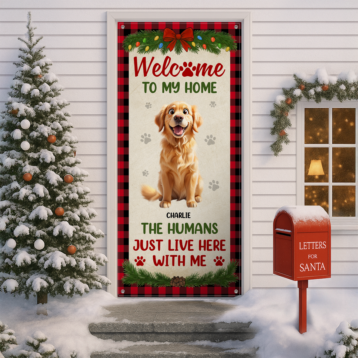 Welcome To Our Home Cute Dogs - Personalized Christmas Dog Door Cover CH07 899914