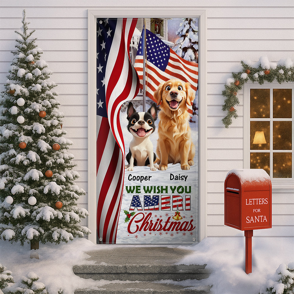 Custom Cute 3D Dog We Wish You Ameri Christmas Decoration Door Cover HA75 898084