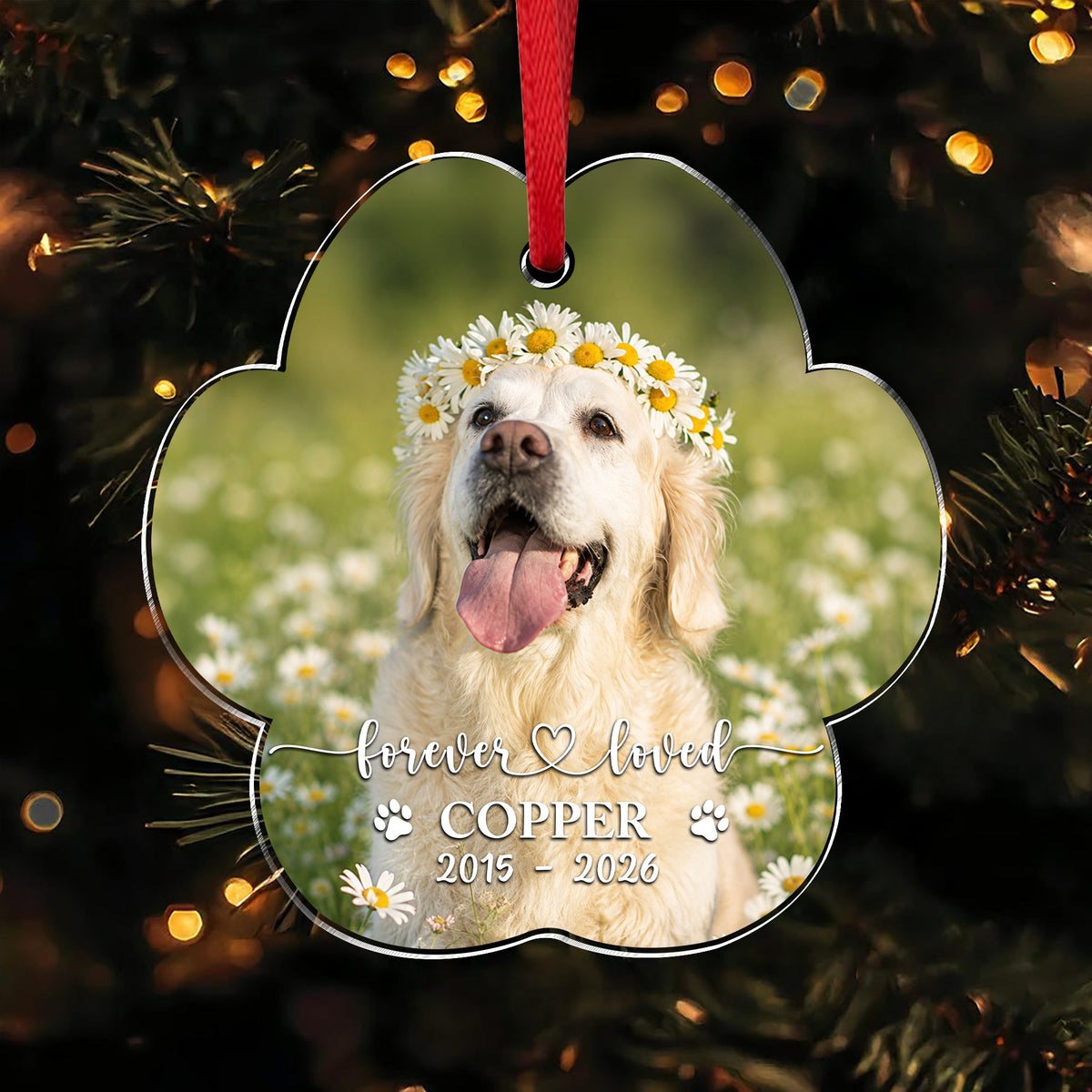 Custom Photo Forever Heart Memorial Acrylic Ornament, Pet Memorial Gift For Dog & Cat Lovers CH07 180372