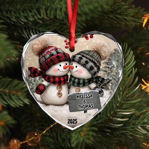 Personalized Couple Snowman Heart Glass Ornament Gift For Couple LM32 897391