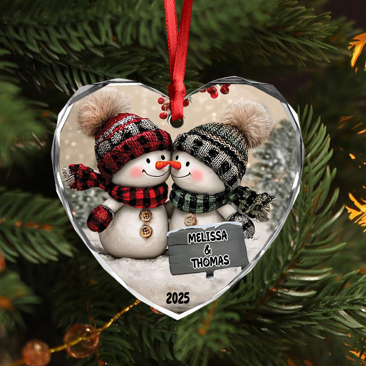 Personalized Couple Snowman Heart Glass Ornament Gift For Couple LM32 897391