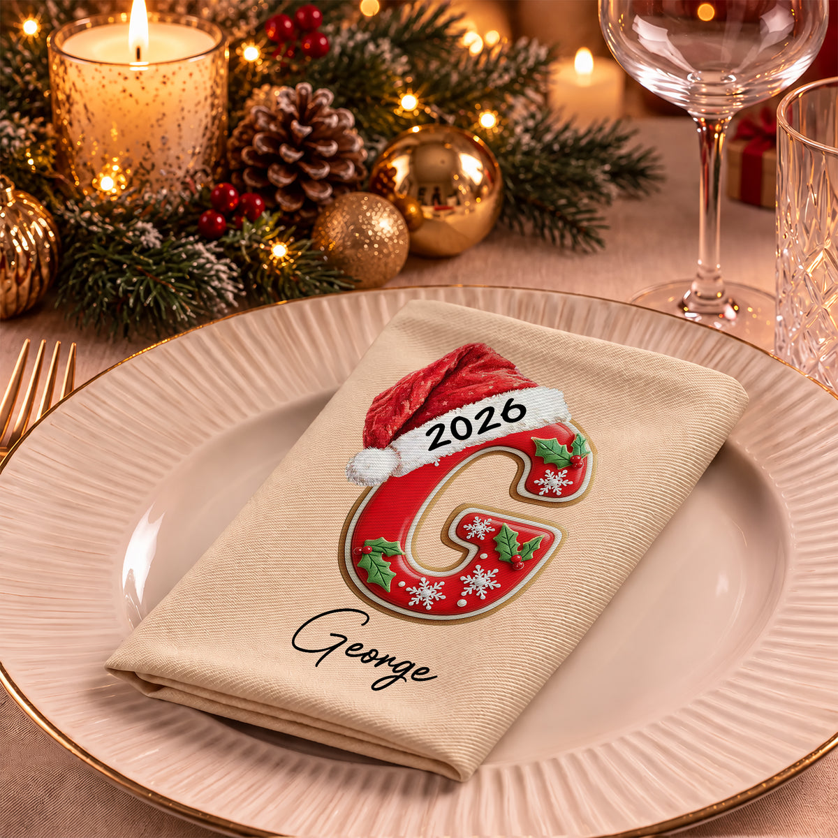 Personalized Gingerbread Letter Family Reusable Napkin HO82 903720