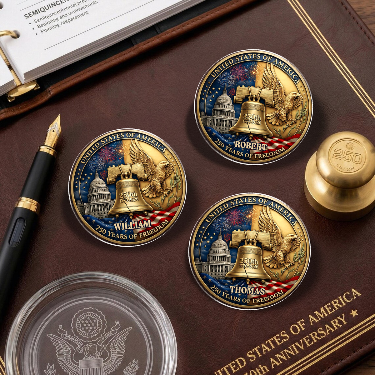 Custom Name USA 250 Years Of Freedom 1776-2026 Liberty Bell & Eagle Badge Acrylic Pin HO82 901822