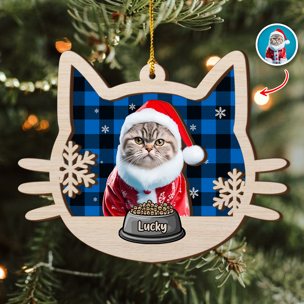 Custom Photo Meowy Christmas 2 Layer Wooden Ornament LM32 895783