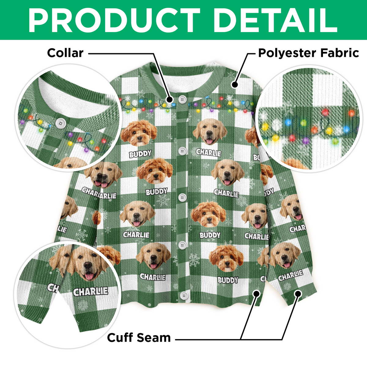 Custom Dog Photo Name Christmas Light Snow Cardigan CH07 899596