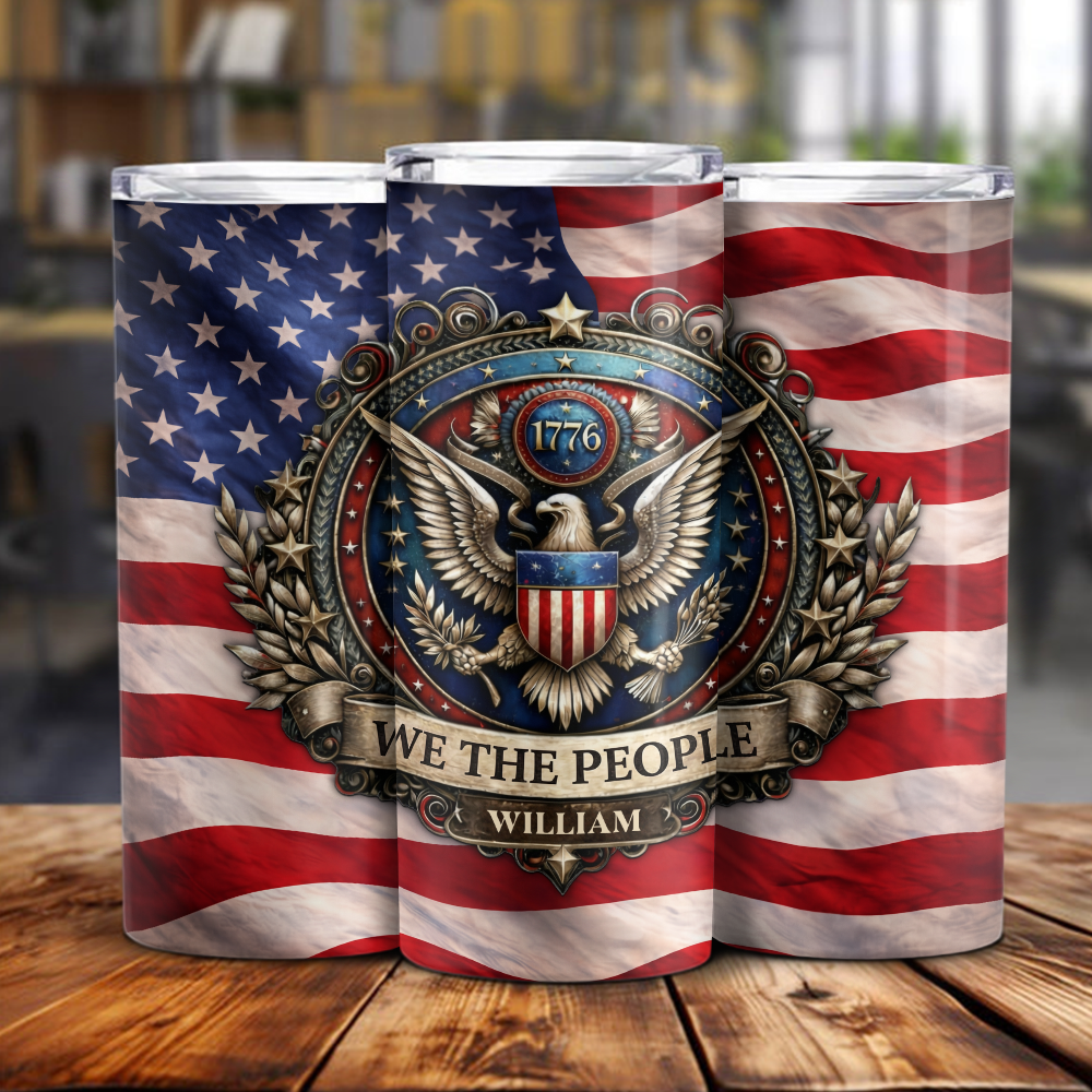 Custom Name We The People American 250 Eagle Flag Skinny Tumbler LM32 899055