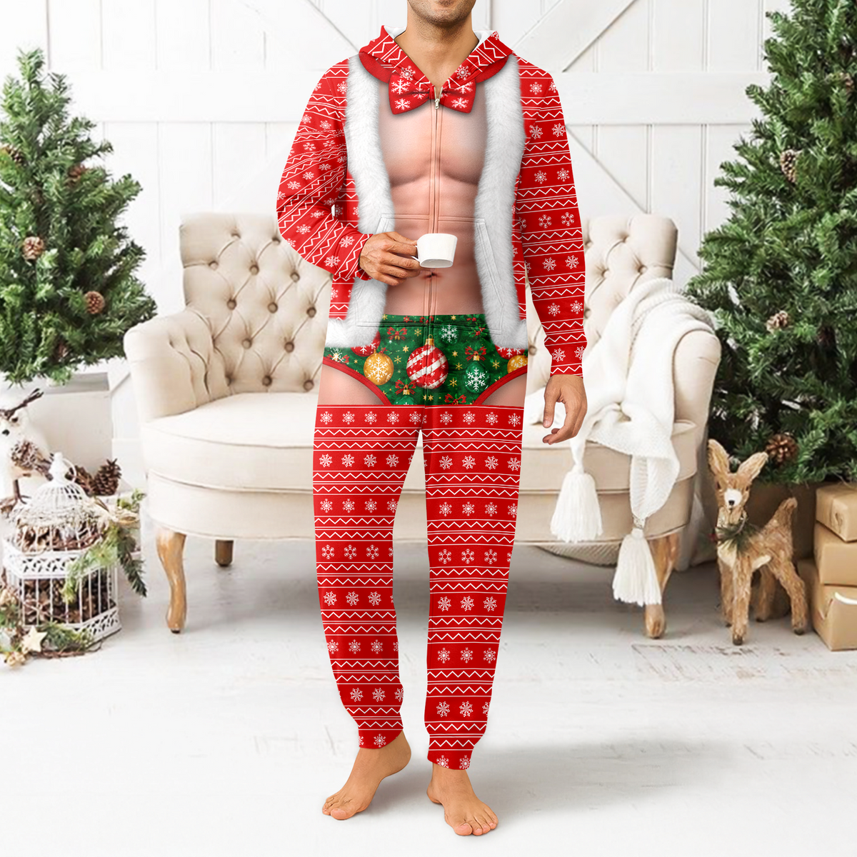 Funny Christmas Santa Body Illusion Onesie Pajamas Gift for Him TH10 171177