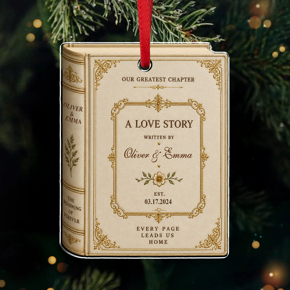 Personalized Love Story Christmas Ornament – Custom Couple Names & Date Book Ornament, Anniversary Wedding Gift TH10 170707