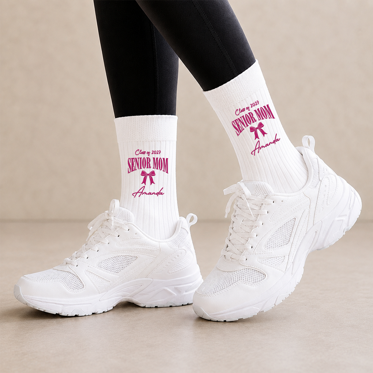 Custom Senior Mom Class Of 2027 with Pretty Bow Embroidered Socks LM32 669945