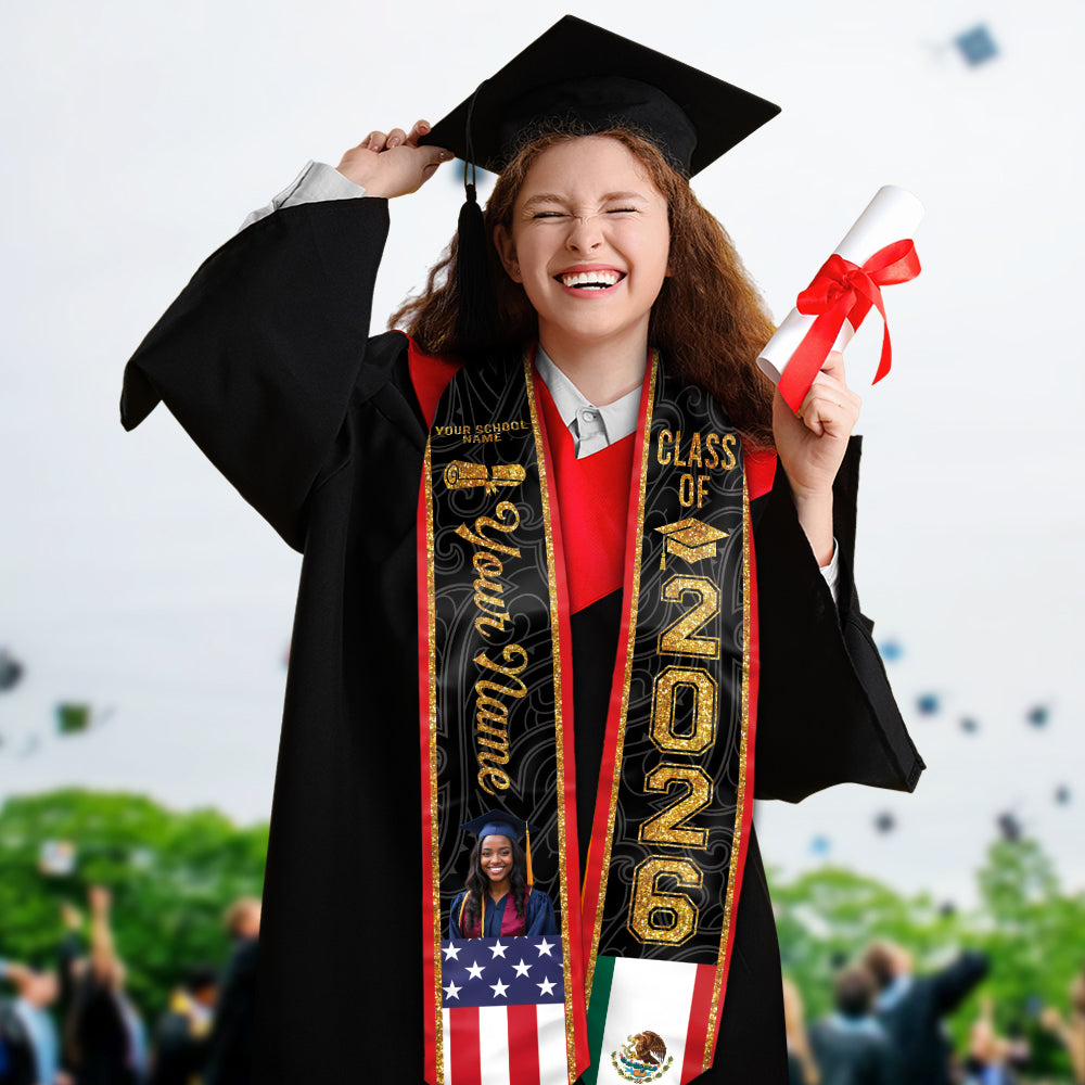 Custom Photo Country Flag Class of 2026 Graduation Stoles LM32 897701