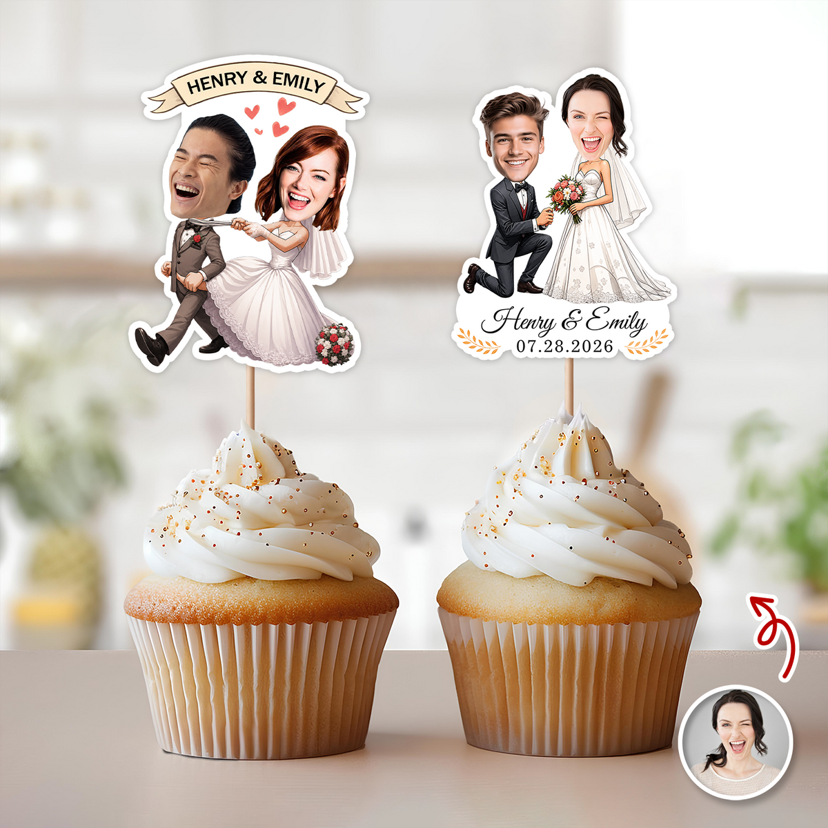 Custom Couple Photo Wedding Cupcake Toppers Bridal Shower Party Decor, Wedding Keepsake Gift LM32 669659