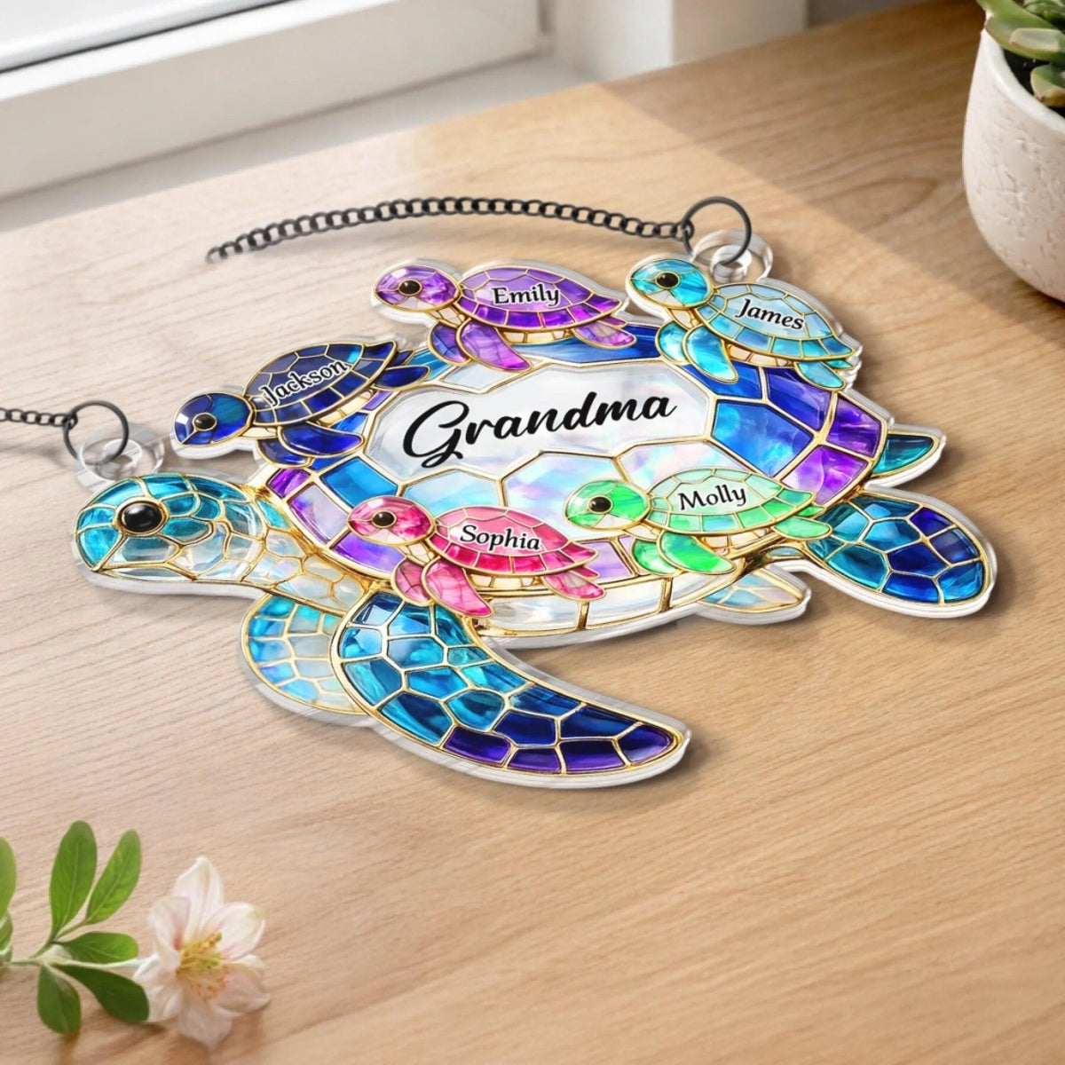Personalized Turtle Window Hanging Suncatcher Ornament - Gift For Mother's Day HO82 902134