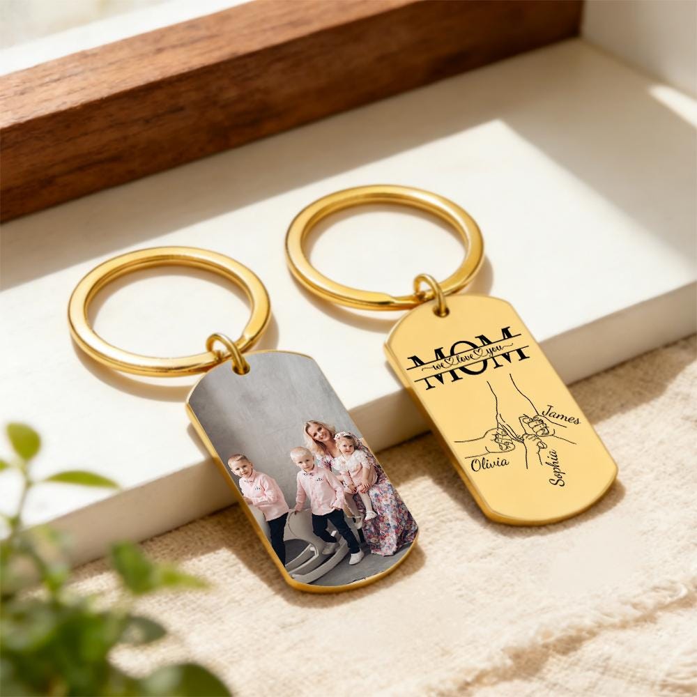 Custom Photo I Love You Mom Holding Hands Metal Keychain CH07 911180