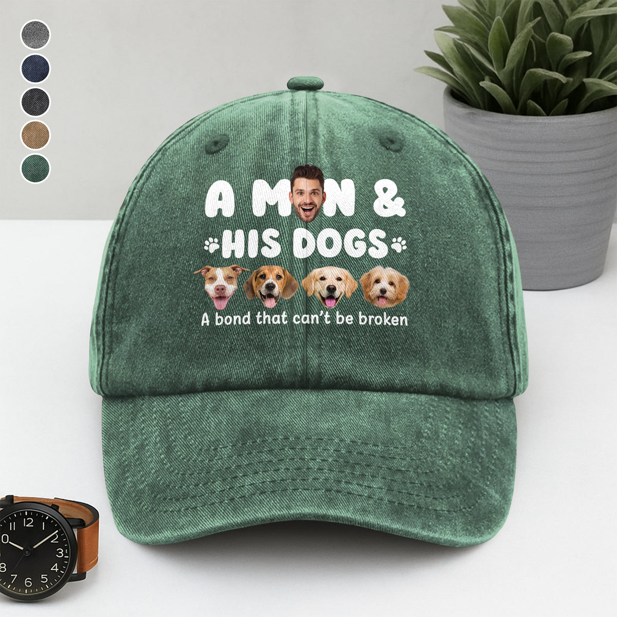 Custom Photo A Man And His Dog Washed Denim Baseball Cap Father's Day Gift HA75 921354