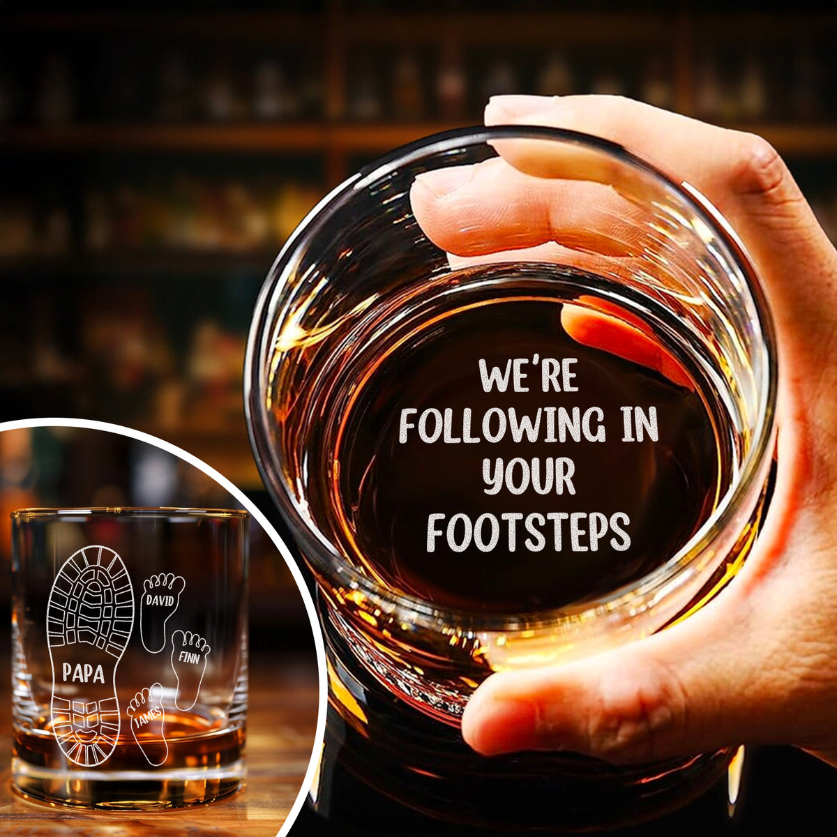 Personalized We're Following Your Footsteps Father Whiskey Glass LM32 893553
