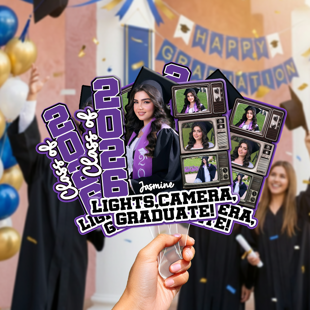 Custom Photo Lights, Camera, Graduate Class Of 2026 Face Fan LM32 899311