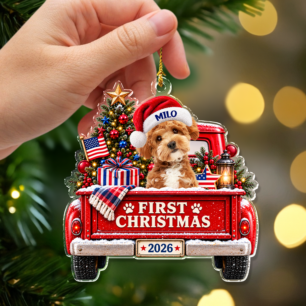 Custom Dog Photo First Christmas Acrylic Ornament, Personalized Pet Holiday Keepsake HA75 919364