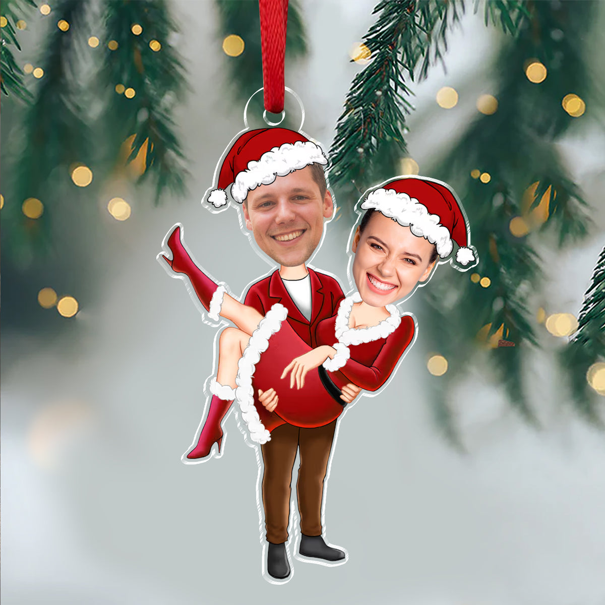 Custom Face Couple Acrylic Ornament, Romantic Christmas Gift For Couples TH10 170999