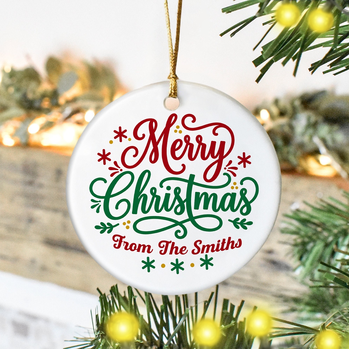 Personalized Family Name Merry Christmas Ceramic Ornament TH10 171533