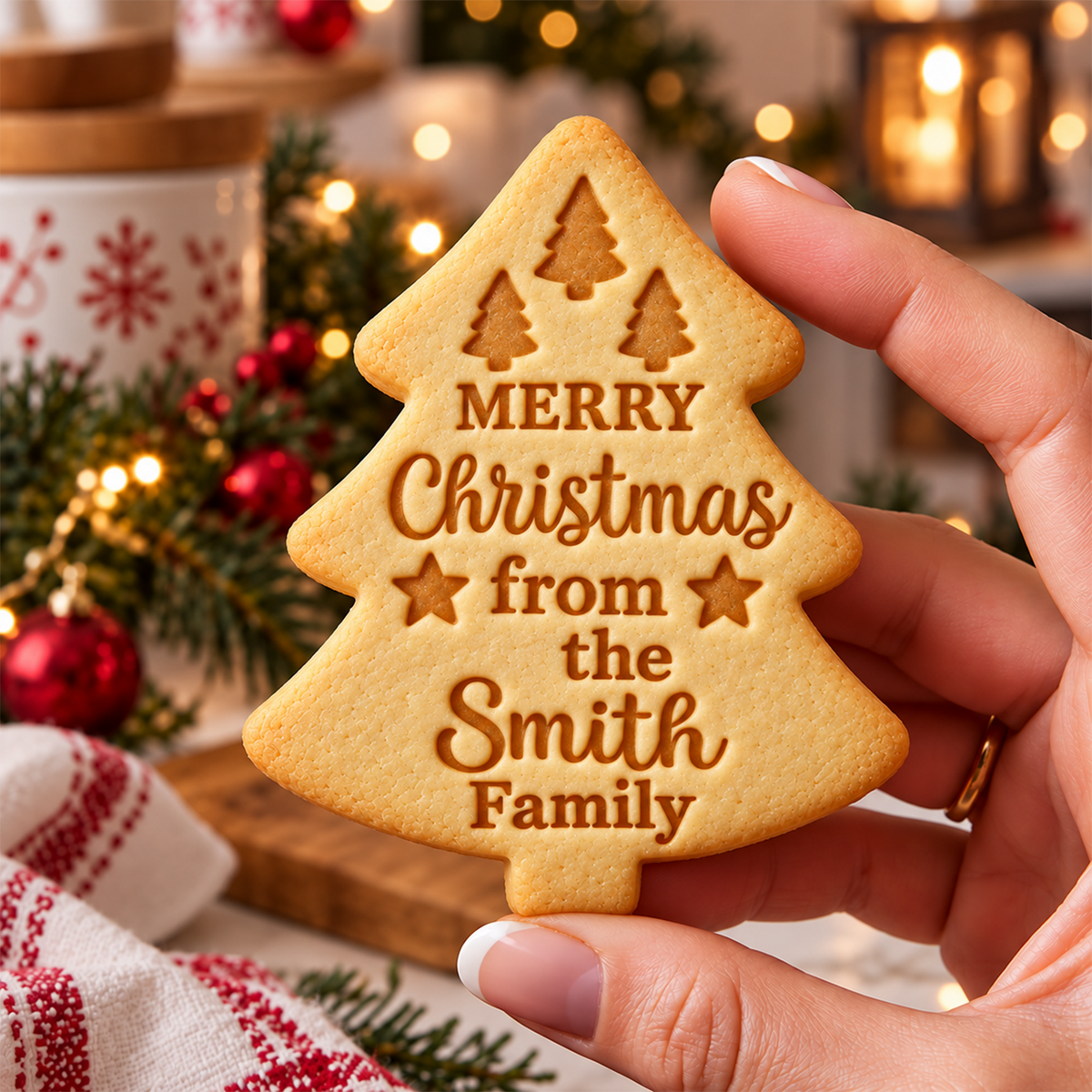 Custom Family Name Christmas Tree Shaped Cookie Stamp HO82 904166