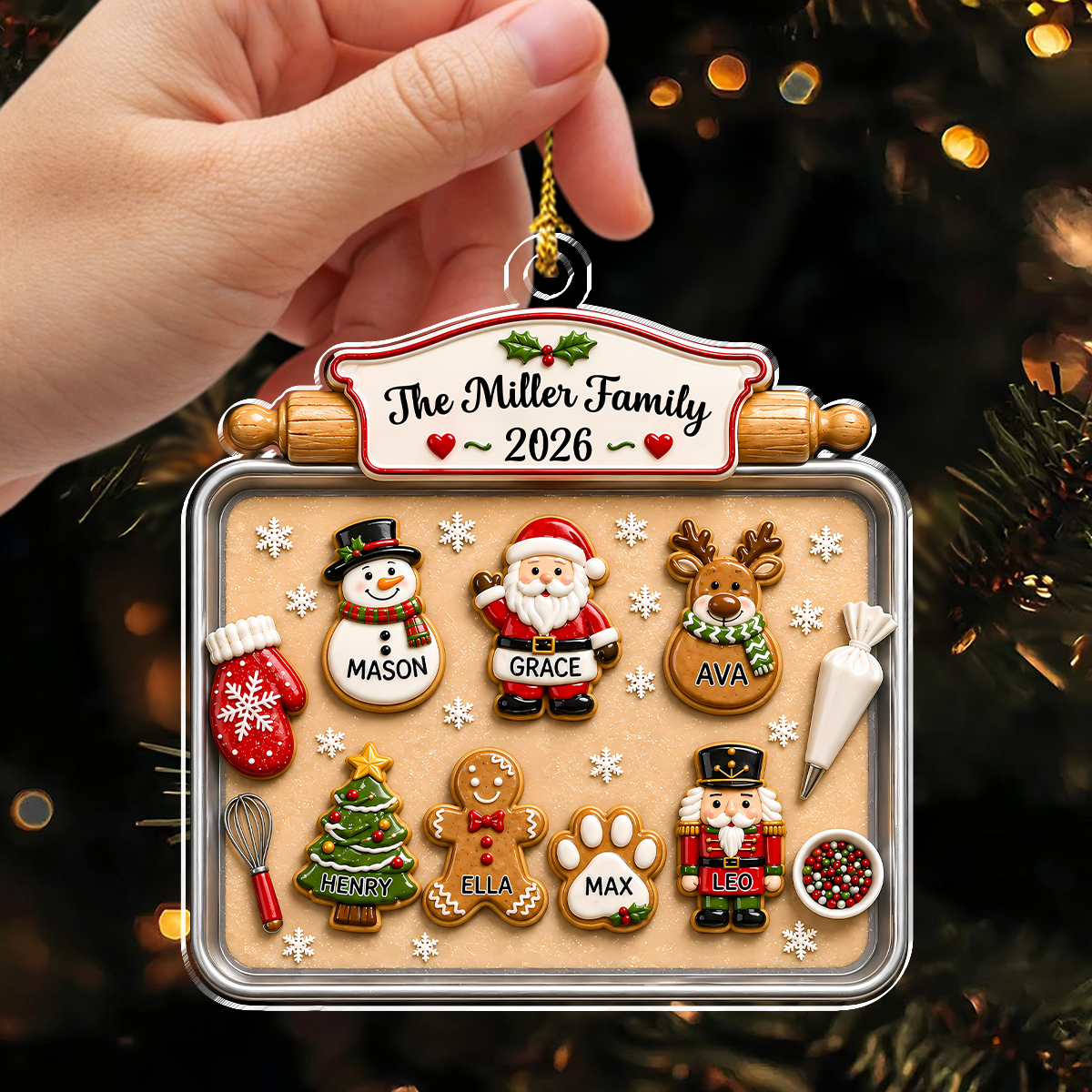Custom Family & Pet Christmas Cookie Tray Acrylic Ornament, Personalized Holiday Keepsake TH10 171145