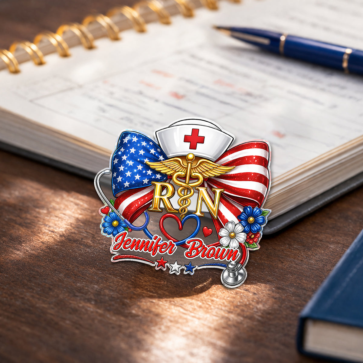 Personalized RN Nurse With American Flag Acrylic Pin HO82 901962