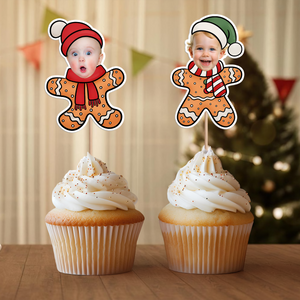 Custom Photo Cute Gingerbread Cupcake Topper Christmas Gift For Family CH07 896358