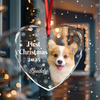 First Christmas With Cute Puppy And Snowflakes Custom Dog Photo Heart Glass Ornament CH07 896390