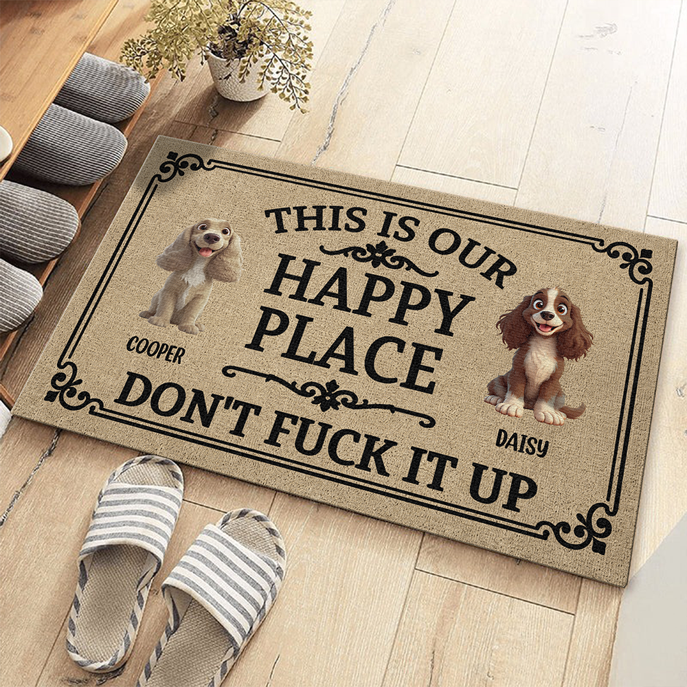 Personalized This Is My Happy Place Welcome Doormat Dog Lover Gift TH10 170487