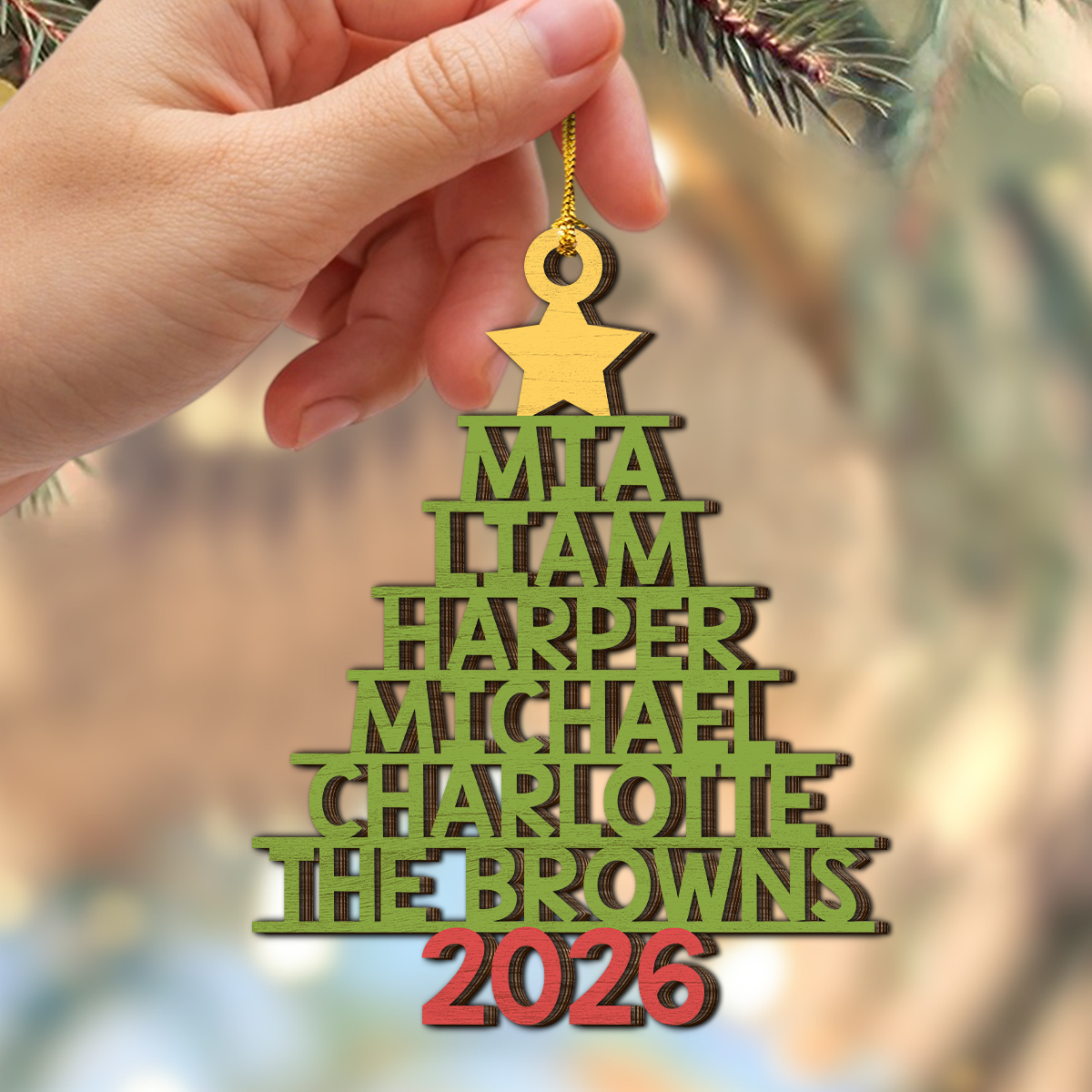 Personalized 2026 Family Names Christmas Wooden Ornament, Holiday Tree Decor LM32 670505