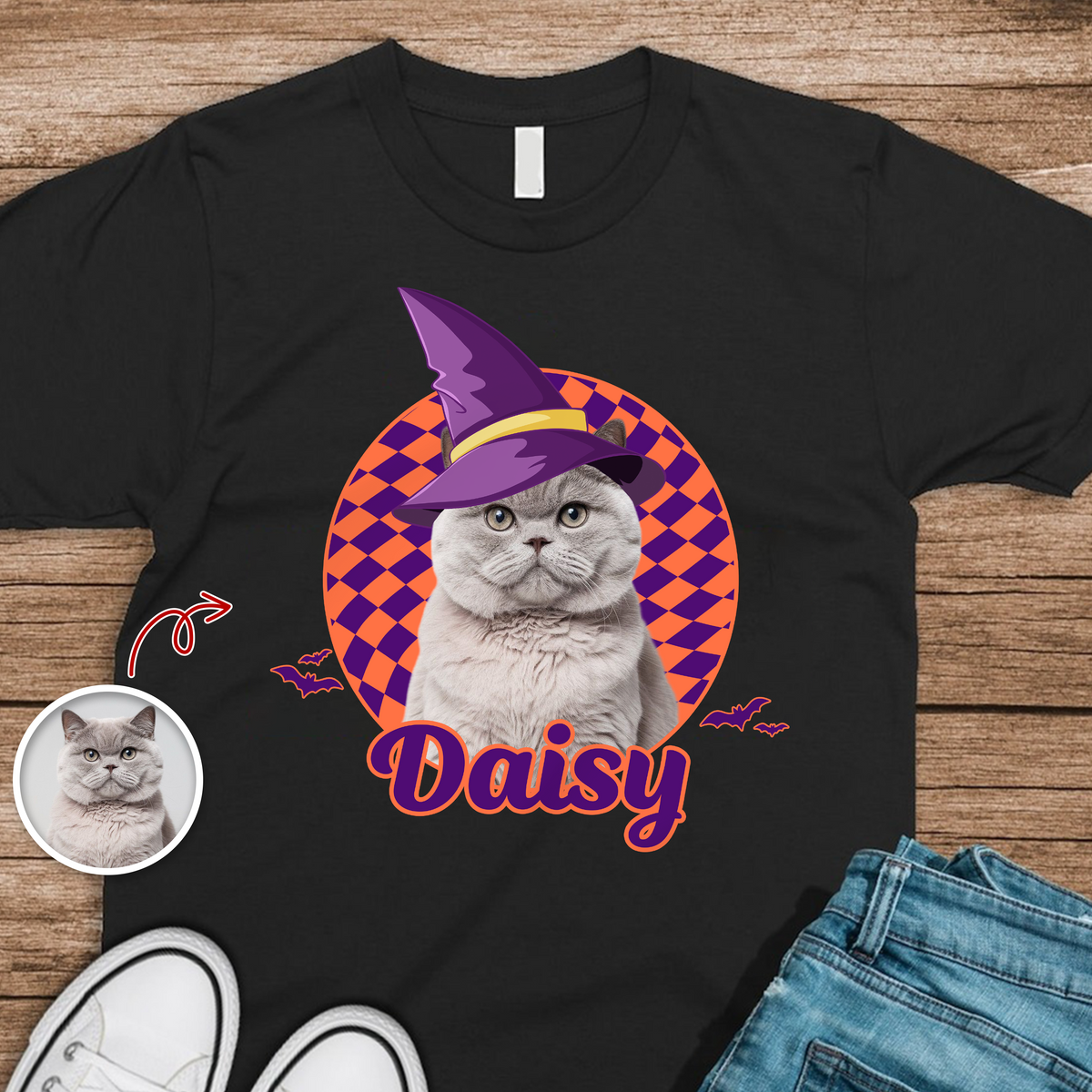 Custom Dog Cat Photo Witch Hat Halloween Dark Shirt HO82 894982